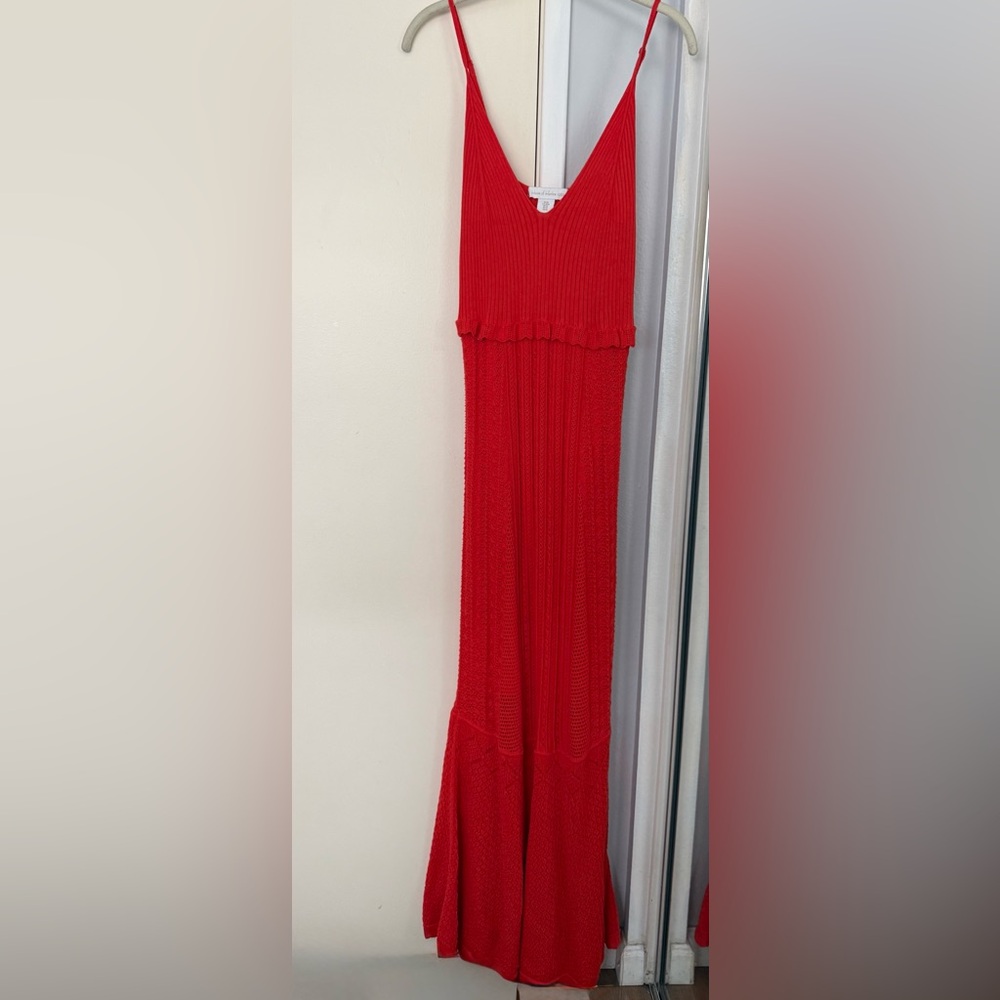 House of Harlow 1960 Red Knit Maxi Dress – Ribbed, V-Neck (M)